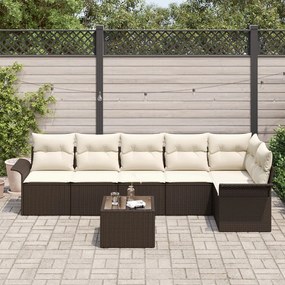 6 Darabos Kerti Sofa Szett Párnákkal Szürke Poli Rattan, 2-Személyes Kerti Sofa Tárolással és Párnákkal Barna Poli Rattan