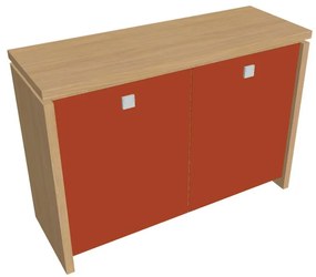 Verno alacsony szekrény 128 x 46 x 90 cm, üvegajtó, világos tölgy / narancs