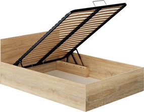 Ágy fém ráccsal és tárolóhellyel, 140x200, sonoma tölgy, DOLI