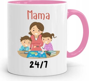 Rózsaszín Bögre Ajándék Anyukáknak Anya 24/7 fényképes nyomtatással