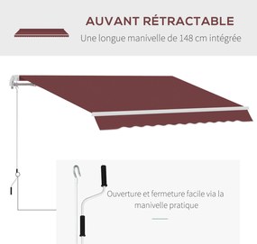 Outsunny Kihúzható Manuális Napernyő Állítható Dőlésszöggel Alumínium Vízálló Poliészter 3,5 x 2,5 m Piros | Aosom