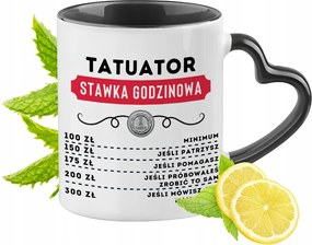 Fekete bögre szív alakú füllel tetoválónak ajándékba