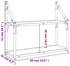 2 szintes sonoma tölgy színű szerelt fa fali polc 60x21x51 cm