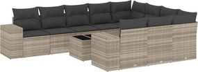 vidaXL 11 részes világosszürke polyrattan kerti ülőgarnitúra párnákkal