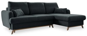 Sötétszürke kinyitható-tárolóhelyes sarokkanapé (jobb oldali-heverő résszel) Scandic Lagom – Miuform