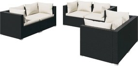 vidaXL 6 részes fekete polyrattan kerti ülőgarnitúra párnákkal