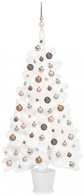 Fehér műkarácsonyfa LED-ekkel és gömbszettel 90 cm