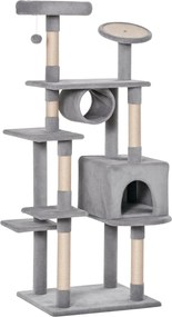 PawHut Oszlop Karcolófa 165cm Karcoló Felülettel és Ülepítőkkel Kiscicák és Felnőtt Macskák Részére 4,5kg-ig, Szürke, 60x50x165cm | Aosom