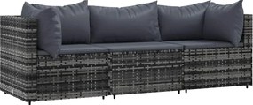 vidaXL 3 részes szürke polyrattan kerti ülőgarnitúra párnákkal