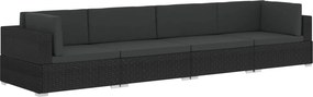 vidaXL 4 részes fekete polyrattan kerti kanapészett párnákkal