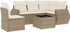 vidaXL 6 részes bézs polyrattan kerti ülőgarnitúra párnával