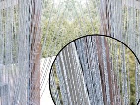 Függöny spagetti zsinór rojtokkal 100x200 széles, szürke, ezüst cérnával