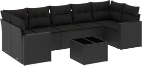 vidaXL 8 részes fekete polyrattan kerti ülőgarnitúra párnákkal