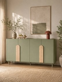 Amilio komód 200 cm négyajtós lábakon - eukaliptusz / baltic dune tölgy / natúr tölgy fogantyúk