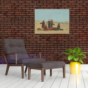 Üveg kép - Eugène Boudin, Women on the Beach at Berck, reprodukciók (70x50 cm)