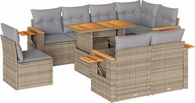 vidaXL 9 részes bézs polyrattan akácfa kerti ülőgarnitúra párnákkal