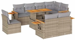vidaXL 9 részes bézs polyrattan akácfa kerti ülőgarnitúra párnákkal