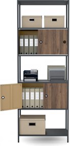 Iratrendező polc zárható szekrénnyel, irodai, nyitott polcok, fém antracit/dió, 800x2200x400 mm: ARIEL Eco Design