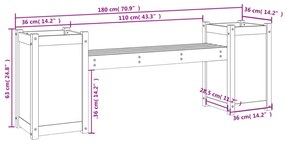 mézbarna tömör fenyőfa növénytartó pad 180x36x63 cm