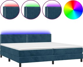 vidaXL sötétkék bársony rugós és LED-es ágy matraccal 200x200 cm
