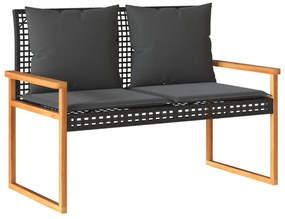 fekete polyrattan és akácfa kerti pad párnával