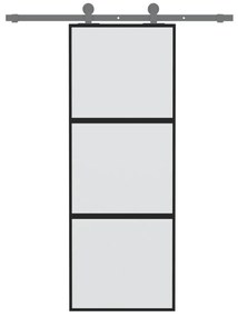 Fekete edzett üveg és alumínium tolóajtó 76 x 205 cm