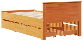 barna tömör fenyőfa ágy matrac nélkül fejtámlával 100 x 200 cm