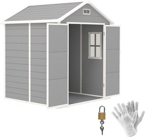 Outsunny 2.4 m²-es Eszköztároló Ház, Vízhatlan Kerti Ház Padlós, 182x151x219/181 cm, Zárható Ajtóval, Ablakkal, Műanyag Bicikli Garázs Kertbe, Szürke