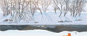 Kép - róka a téli tájban (120x50 cm)