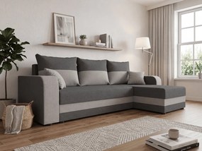 Kinyitható kétoldalas L alakú ülőgarnitúra VALERIO 238x140 cm, sötétszürke/világosszürke + 2 párna INGYEN