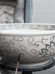 Sapho Sapho, PRIORI kerámia mosdókagyló, átmérő 41 cm, fehér szín, kék festéssel, PI012