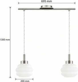 BRILAGI - LED csillár zsinóron RETRO GLASS 2xE27/60W/230V matt króm/fehér