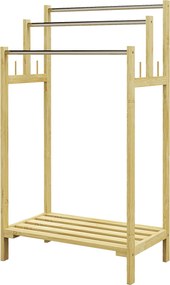 HOMCOM Szabadonálló Törölközőtartó 4 Akasztóval, 3 Törölközőrúddal, Törölközőállvány Fürdőszobához, Bambusz, Természetes | Aosom