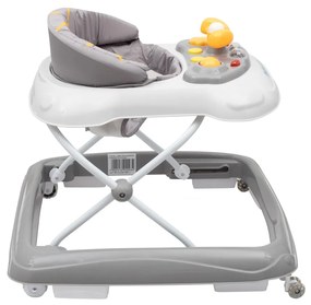 Gyerek bébikomp Baby Mix kormánykerékkel szilikon kerekek szürke