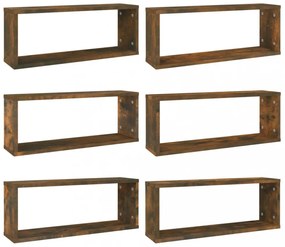 6 db füstös tölgy színű szerelt fa fali kockapolc 60x15x23 cm