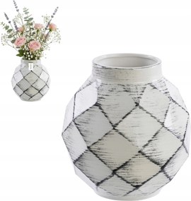 Kerámia váza 3D geometrikus Fehér Fekete Ø11 H 22 cm intenzív szín