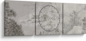 Kép - Kínai táj (órával) (90x30 cm)