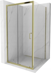 Mexen Apia zuhanykabin tolóajtóval 90 (ajtó) x 90 (fal) cm, 5mm átlátszó üveg, arany profil, 840-090-090-50-00