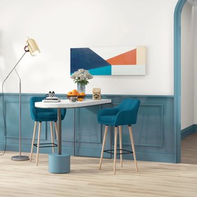HOMCOM Skandináv Stílusú Bárszékek - 2 db Magas Kényelmes Bárszék Lábpihentővel és Karfával - Masszív Fa Kék Vászon | Aosom
