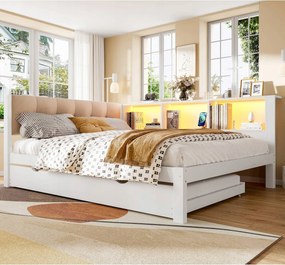 Összecsukható kanapé, 140x200 cm Gyerekágy Usb Led kihúzható ágy fehér