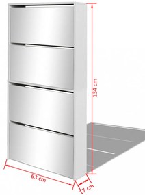 fehér 4 szintes tükrös cipőszekrény 63 x 17 x 134 cm