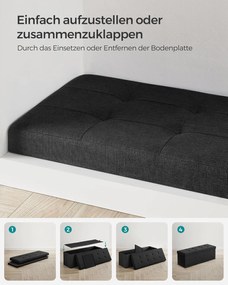 tárolós ülőke – összecsukható pad, 38 × 110 × 38 cm, tinta­fekete színben