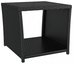 fekete polyrattan és edzett üveg teázóasztal üveglappal