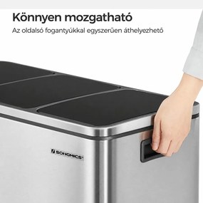Szelektív szemetes 54 liter, hulladékleválasztó rendszer 3 rekeszes, ezüst