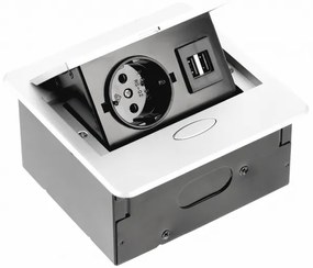 Konnektor, pultba süllyeszthető, fekvő, 1x dugalj, 2xUSB A, 1,5fm kábellel, fehér, AVARO