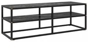 fekete TV-szekrény fekete márvány mintás üveggel 120x40x40 cm