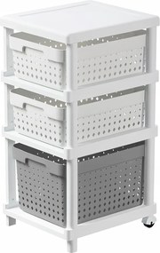 Kosáros Könyvespolc Fürdőszobai polc Kerekes Kosarak Fehér Szürke 36x31x66cm