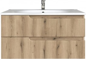 Piramida EURIDIKA fali fürdőszobabútor - műmárvány mosdóval -2 fiókos - PINO TÖLGY - 100 x 48 x 53 cm