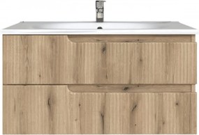 Piramida EURIDIKA fali fürdőszobabútor - műmárvány mosdóval -2 fiókos - PINO TÖLGY -100 x 48 x 53 cm
