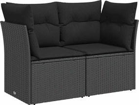 vidaXL kétszemélyes fekete polyrattan kerti kanapé párnákkal